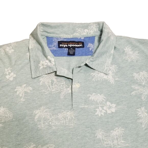 reyn spooner Other - Reyn Spooner Polo Men's Size XL Green Hawaiian Shirt Palm Tree Flower Vacation